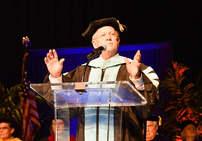 Commencement speaker addresses those in attedenace of graduation.