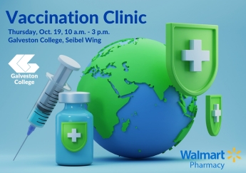 Animated needle, medicine and globe advertise for Vaccination Clinic