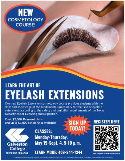 Flyer on Eyelash Application Program at Galveston College