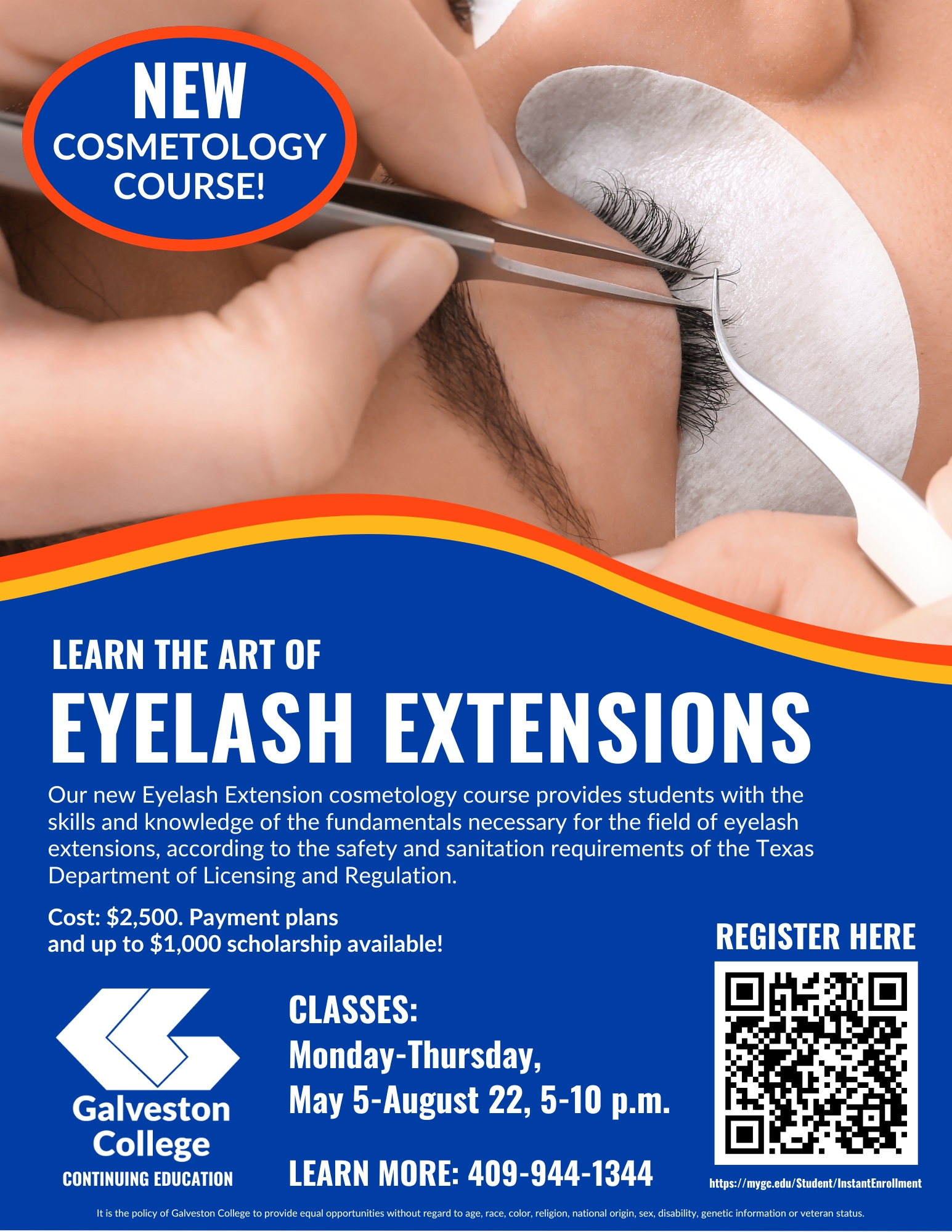 Flyer on Eyelash Application Program at Galveston College