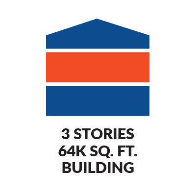 infographic 3 stories, 64,000 sq. ft.