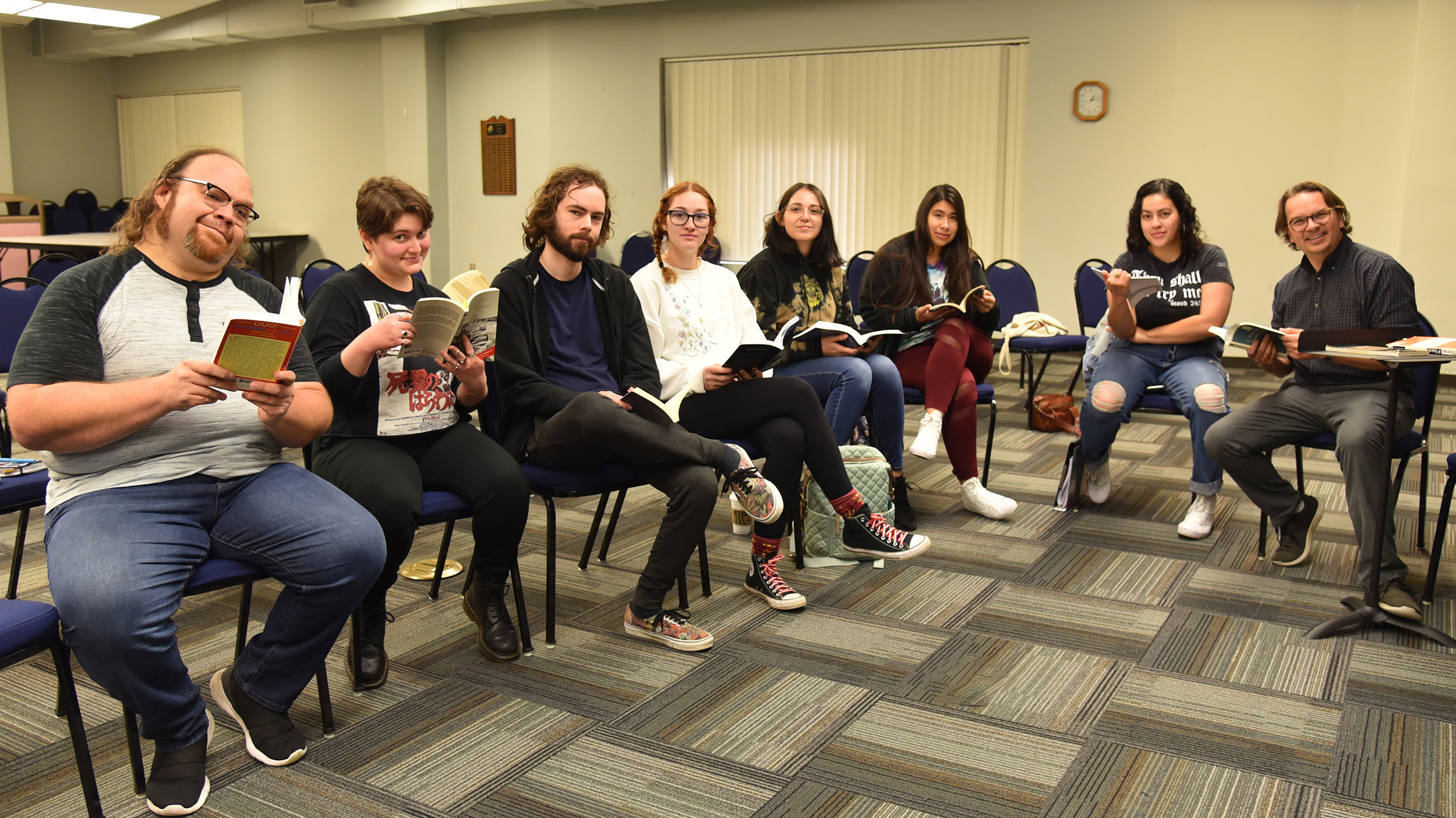 Galveston College Theatre students practice their lines for the college’s production of “An Evening of Scenes.”