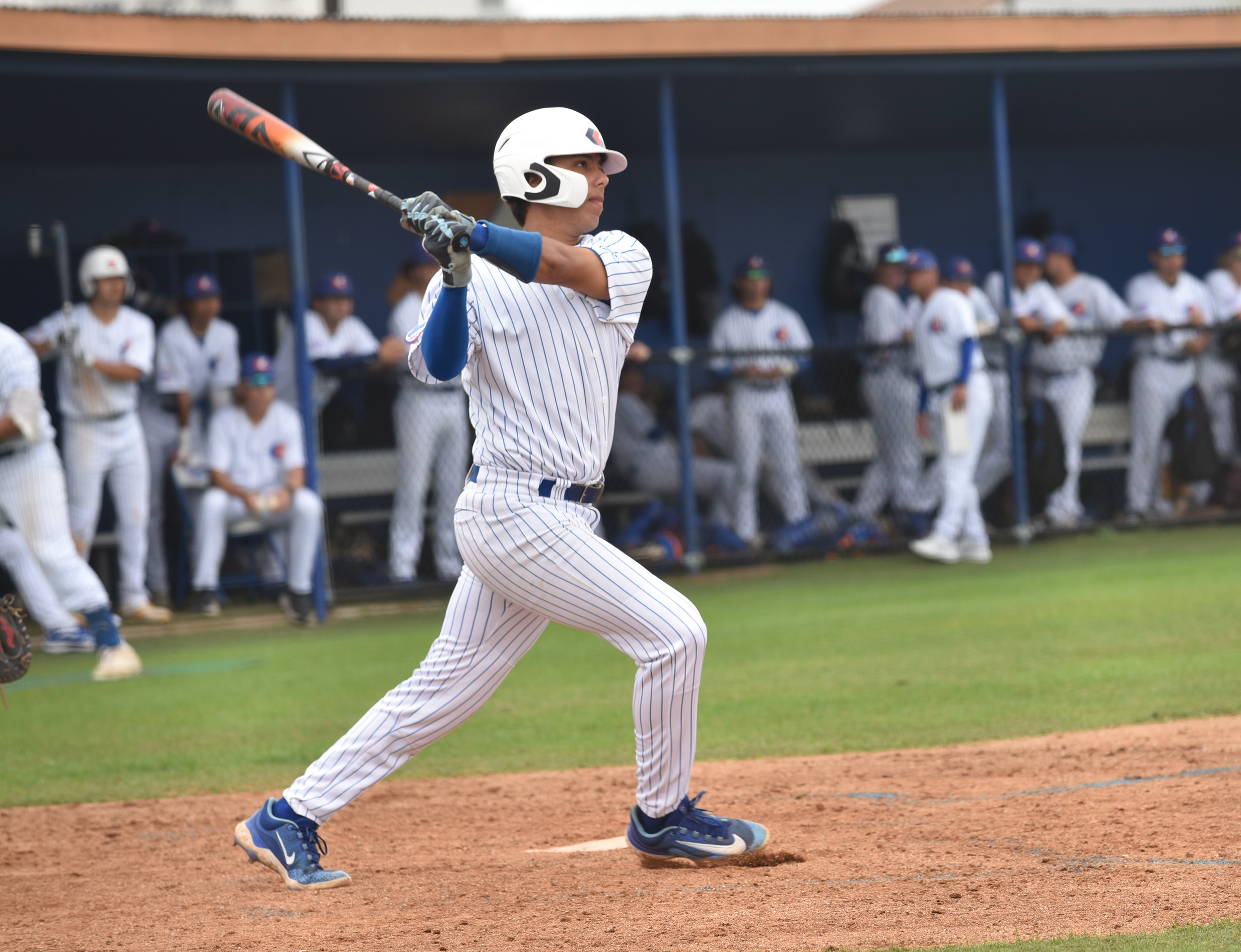 Galveston College Whitecaps sophomore infielder Hector Rodriguez bats against the Coastal Bend Cougars Thursday, March 2, 2023 during a National Junior College Athletic Association Division I, Region 14 conference game at Bernard Davis Field in Galveston. (Courtesy Photo/Galveston College)